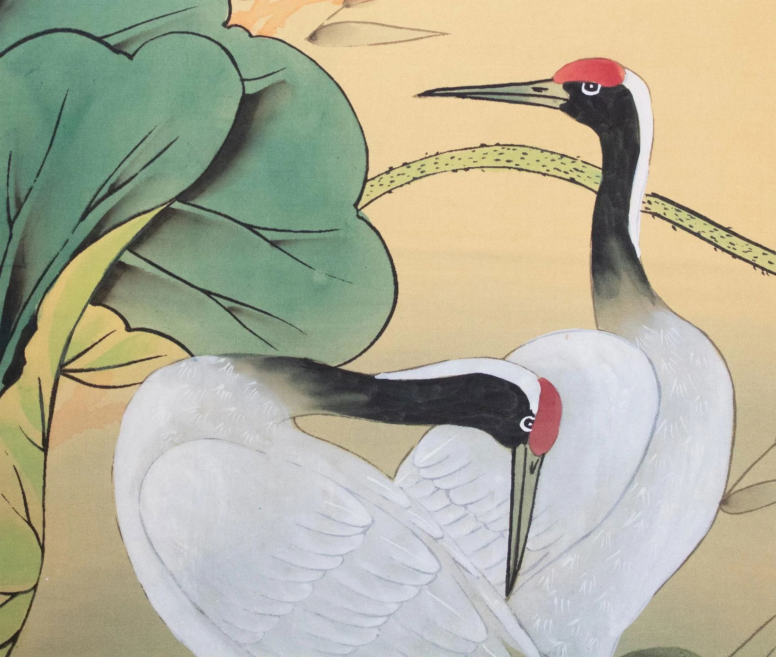 C. 1970s Asian Painted Silk Screen "Red-Crowned Cranes and Lotus" - 9