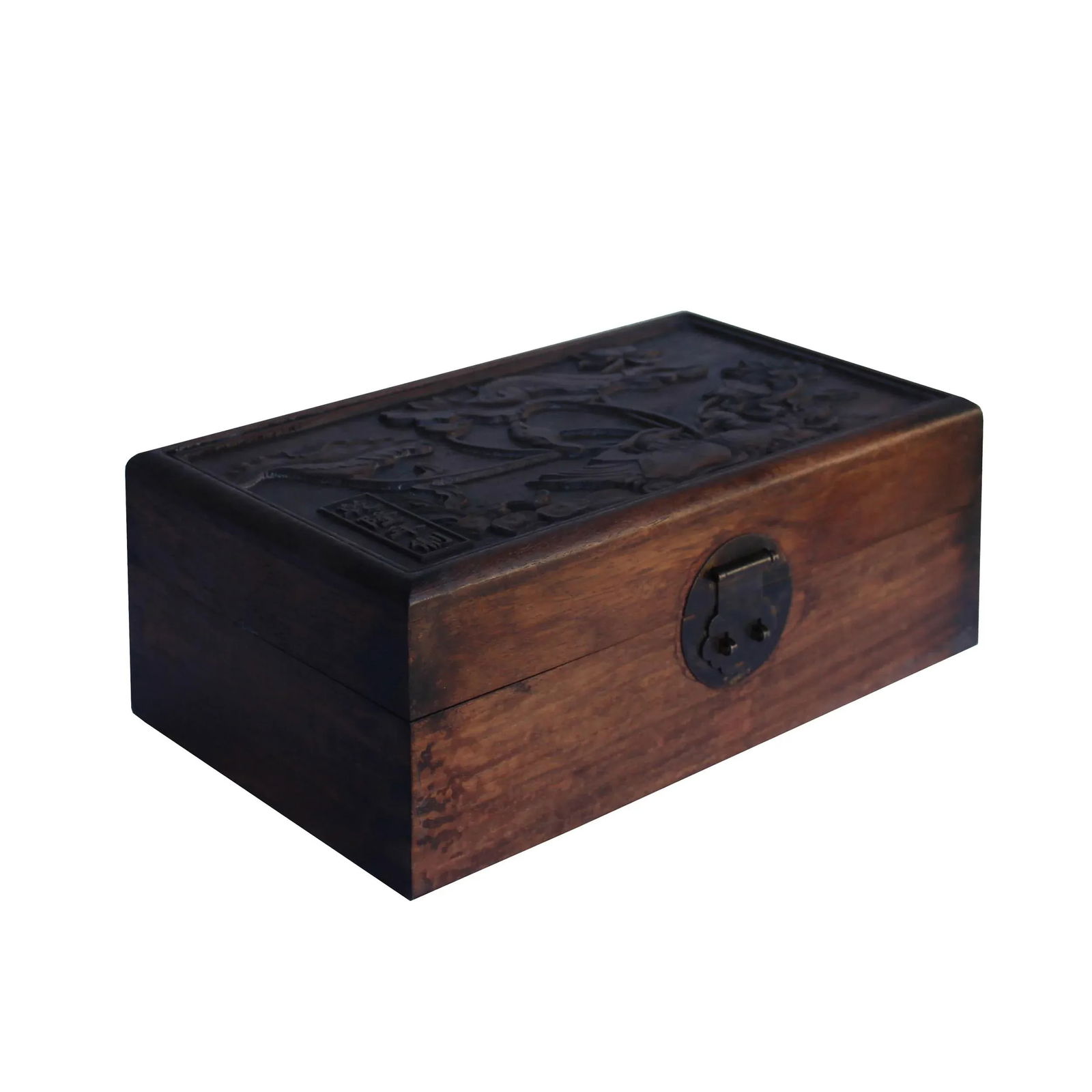 Chinese Brown Dimensional Relief Flower Motif Rectangular Storage Box Chest - 4