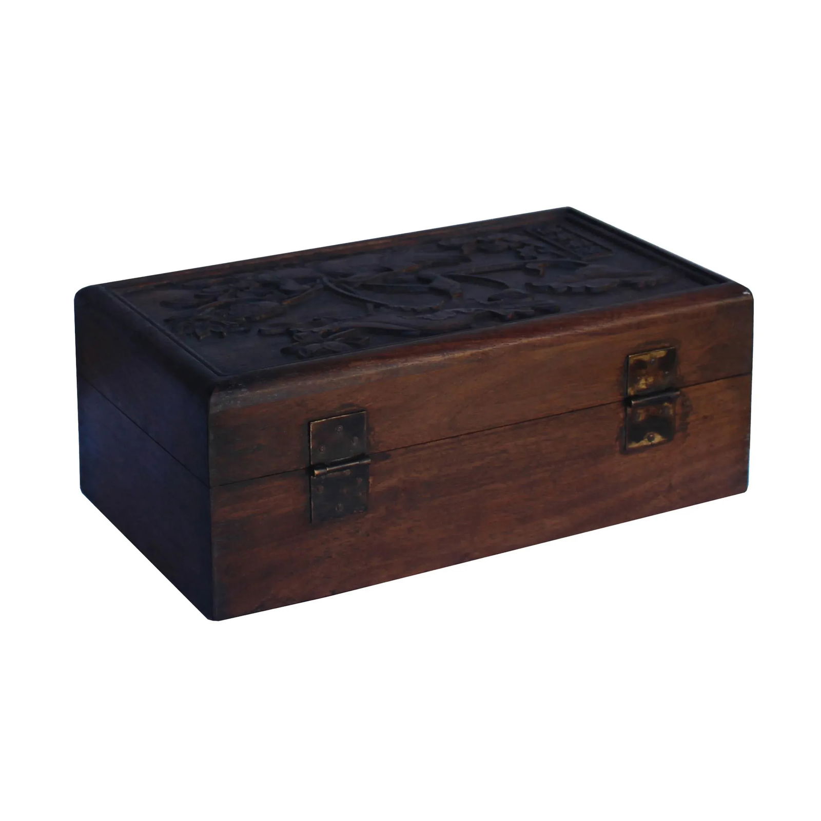 Chinese Brown Dimensional Relief Flower Motif Rectangular Storage Box Chest - 6