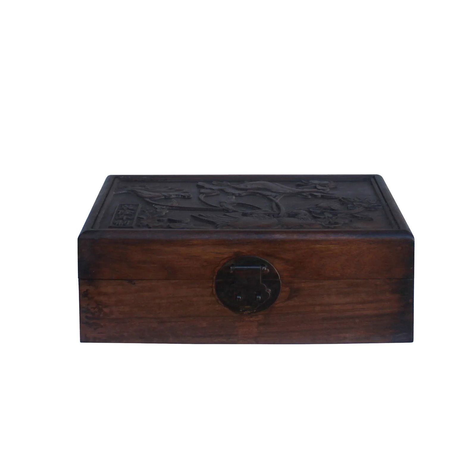 Chinese Brown Dimensional Relief Flower Motif Rectangular Storage Box Chest - 7
