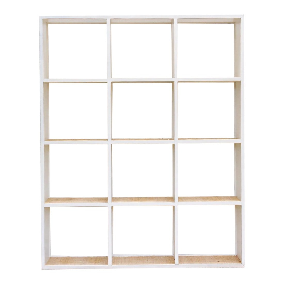 Large Vintage Acacia Wood Painted Bookcase: This magnificent bookcase is a study in rustic elegance and timeless design. This vintage 20th-century Acacia bookcase commands a presence, measuring 72 inches wide and 90 inches high, its clean,