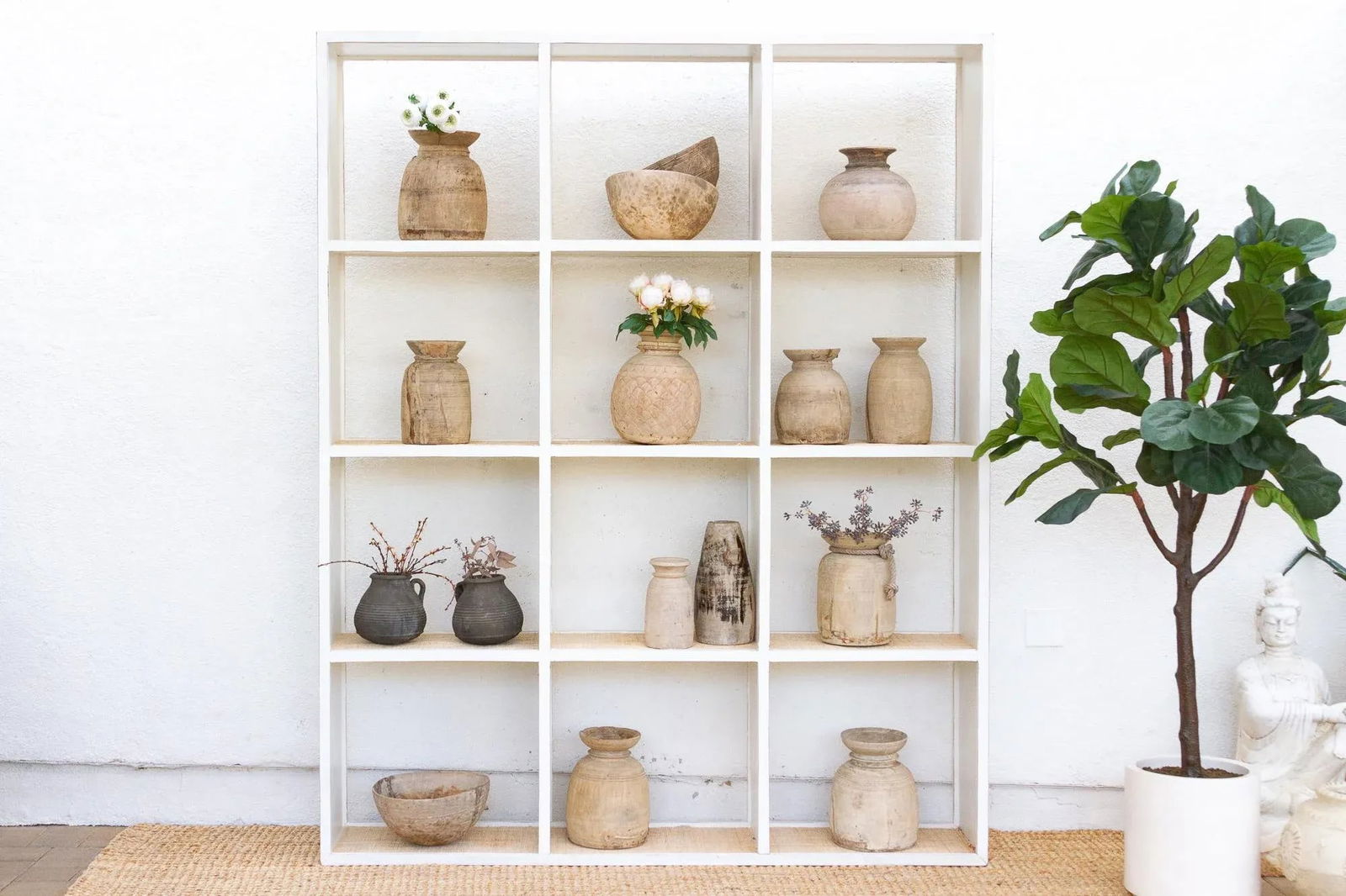 Large Vintage Acacia Wood Painted Bookcase - 8