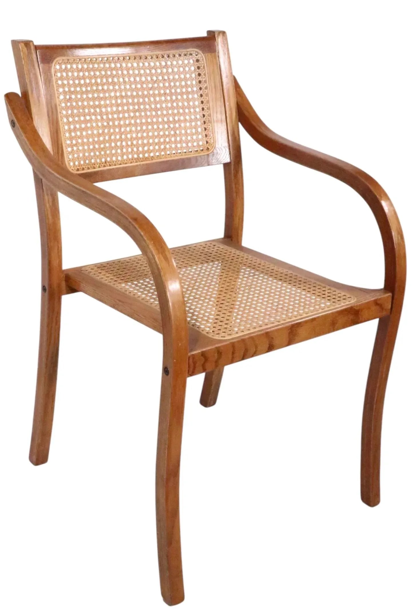 Bent Plywood and Cane Arm Chair Circa 1970's After Thonet - 12