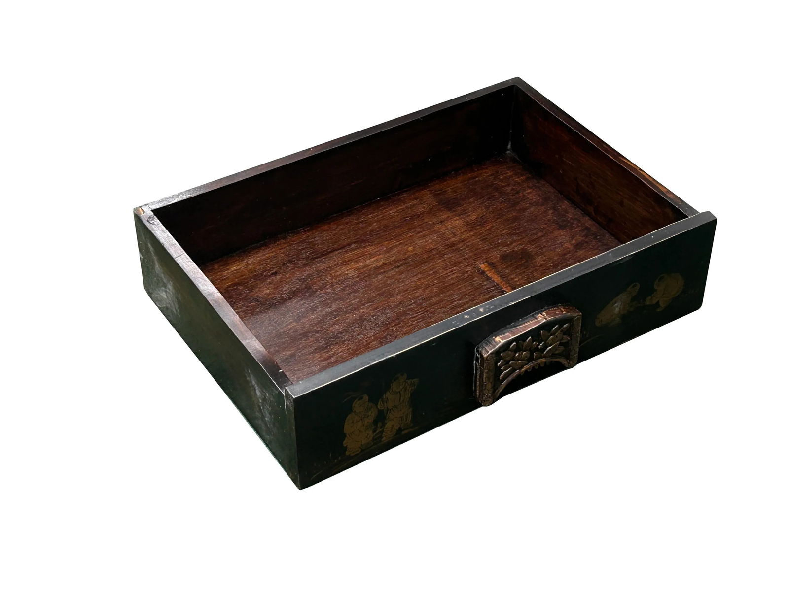 Vintage Chinese Black Opening Vase Flower Carving Slim Storage Cabinet - 7