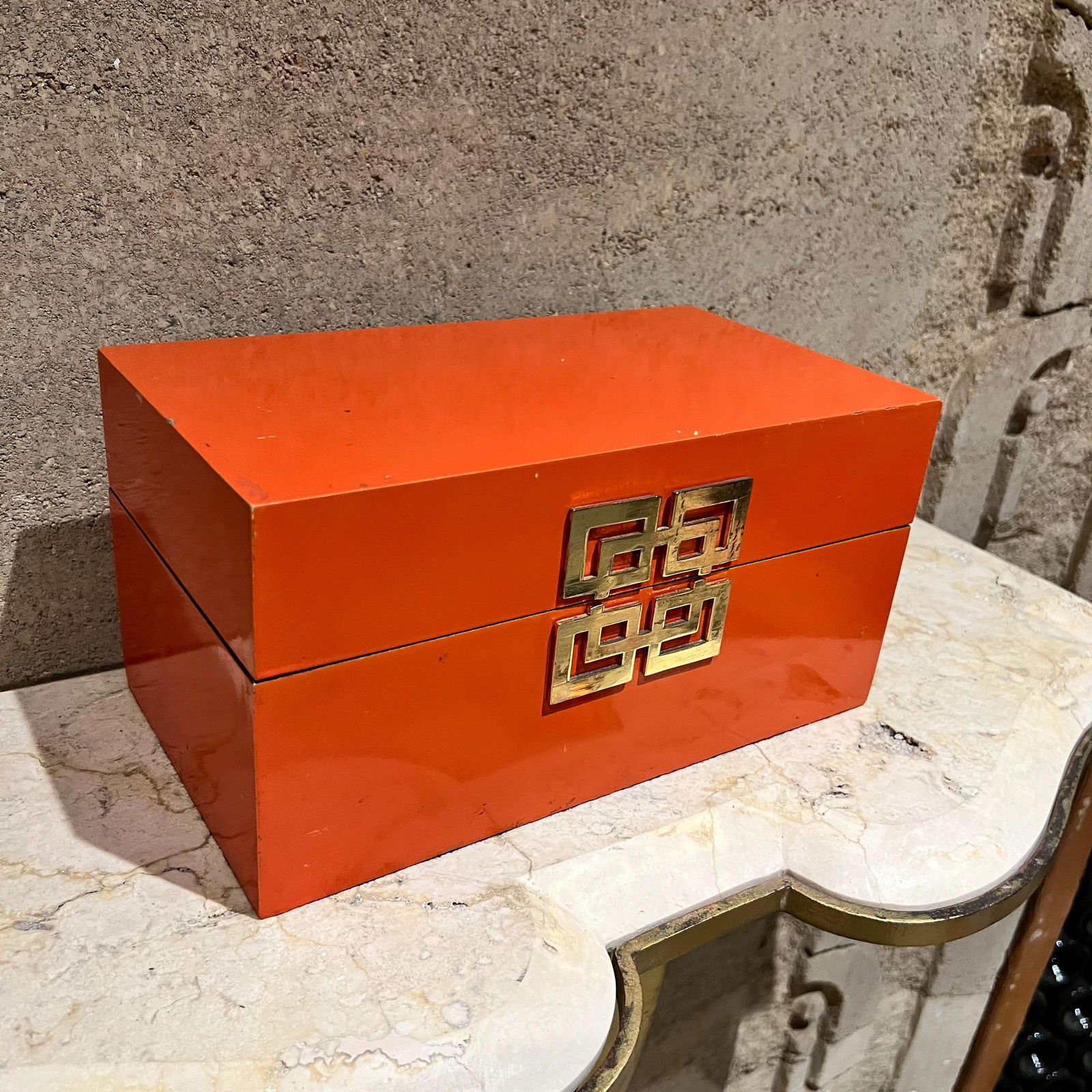 Vintage Orange Box Decorative Geometric Gold Accent - 10