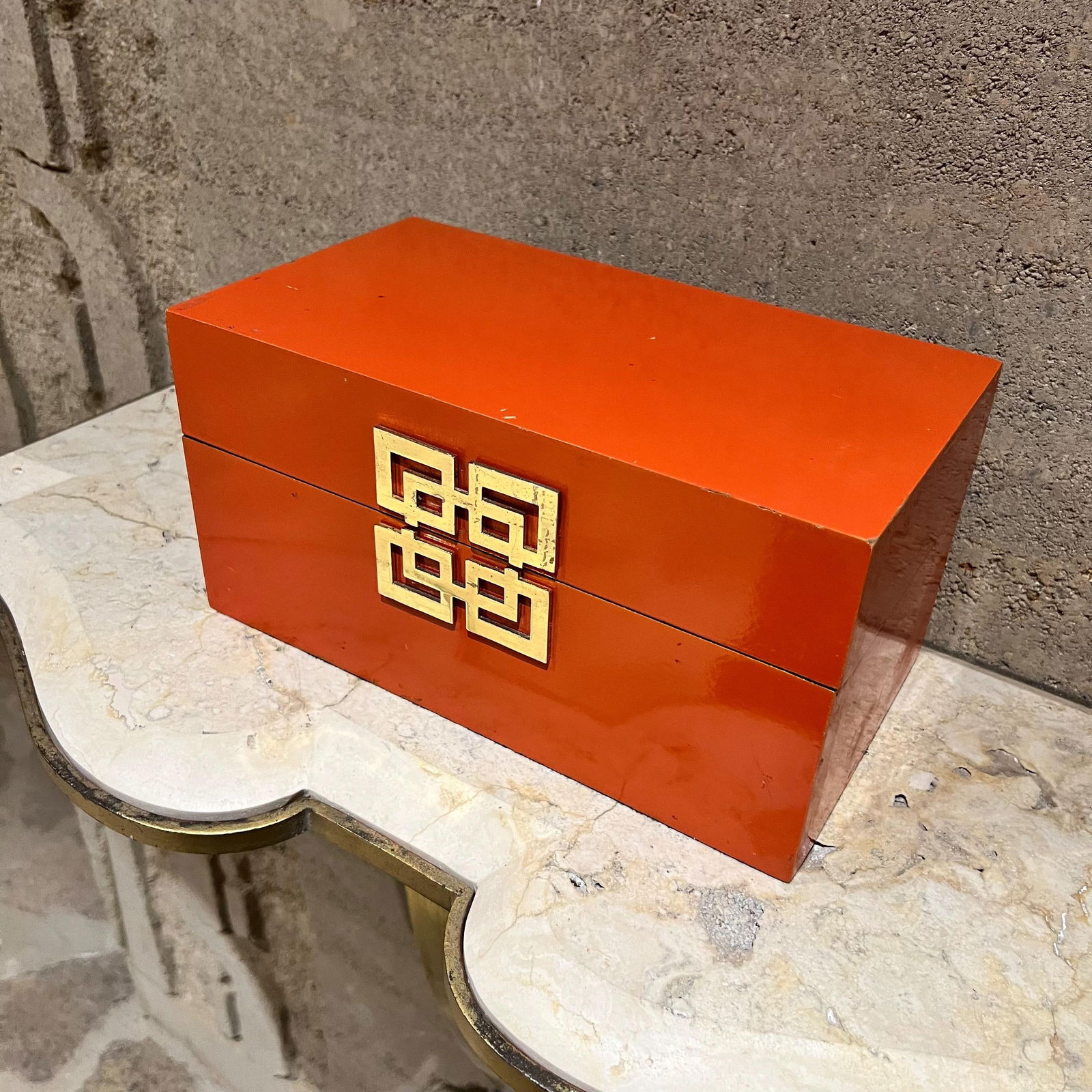 Vintage Orange Box Decorative Geometric Gold Accent - 11