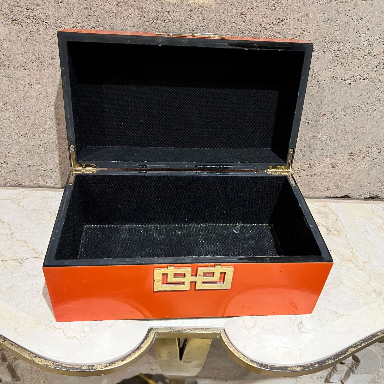 Vintage Orange Box Decorative Geometric Gold Accent - 7