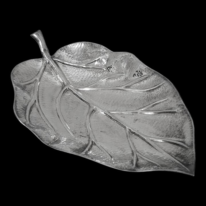 Large Hammered Silverplate Leaf Footed Serving Tray - 2