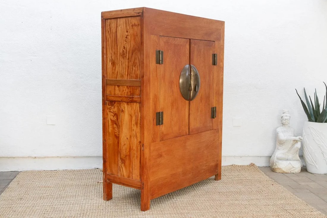 19th Century Chinese Elm & Brass Armoire - 6