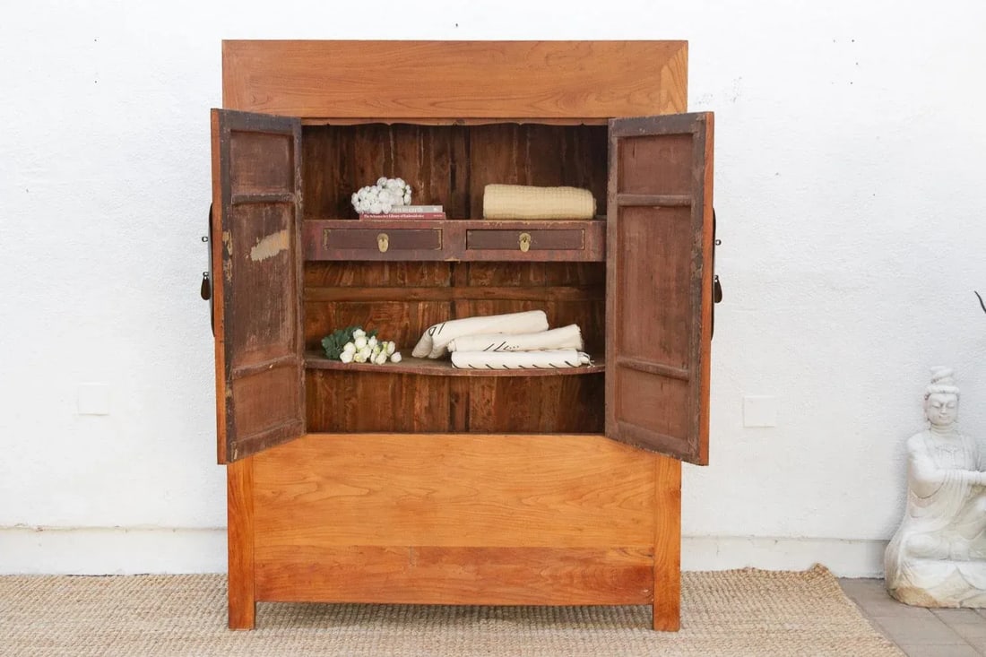 19th Century Chinese Elm & Brass Armoire - 8