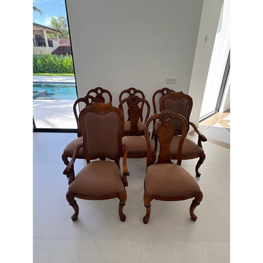 Thomasville Vintage British Gentry Burl Oak Dining Chairs - Set of 8 - 2