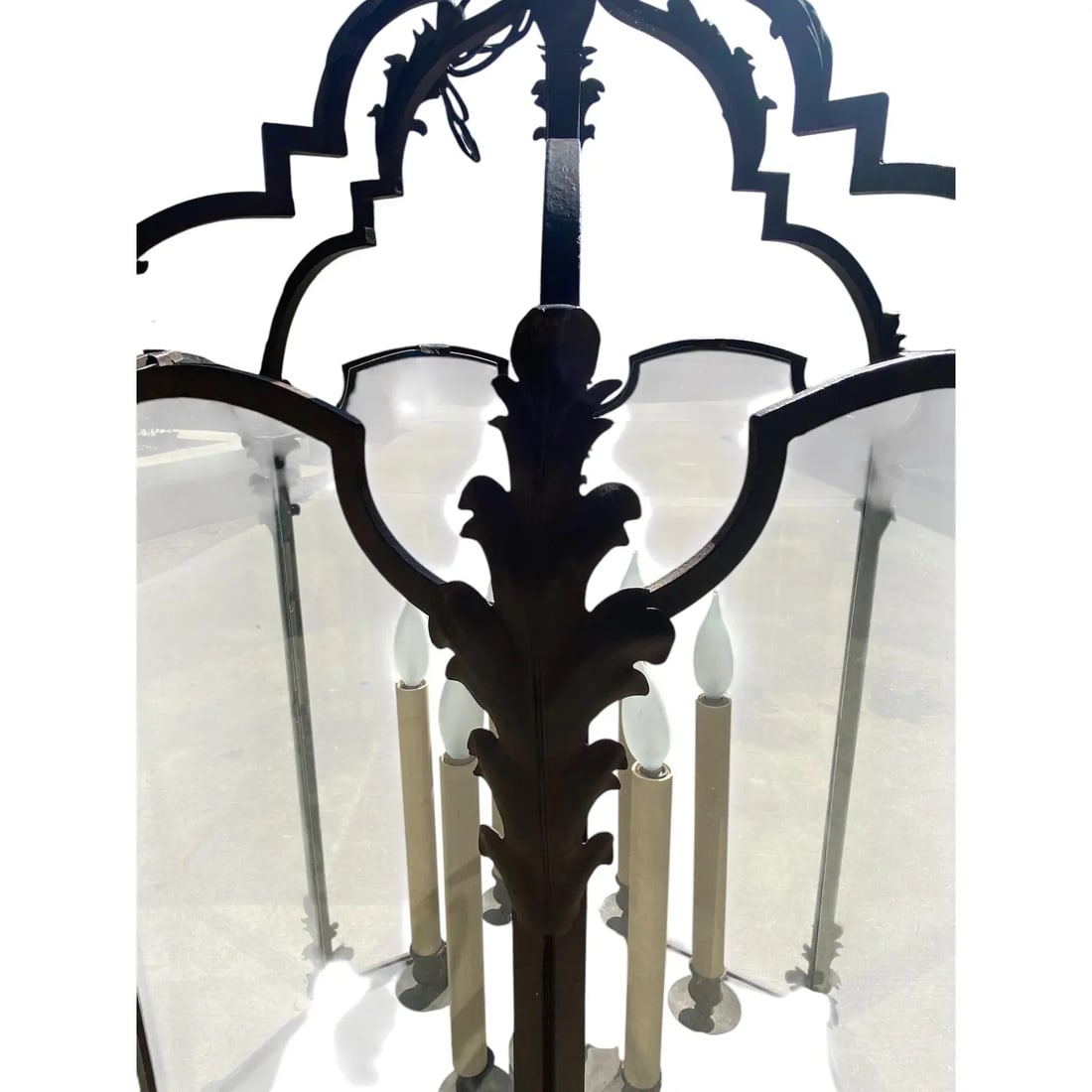 Large Paul Ferrante Iron & Glass Lantern, 43" Tall "4040 DoverII" - 12