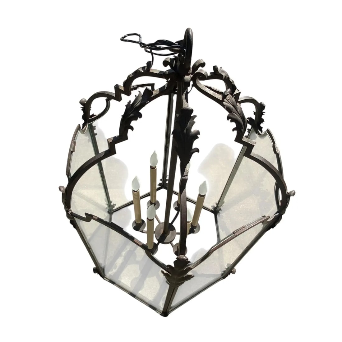 Large Paul Ferrante Iron & Glass Lantern, 43" Tall "4040 DoverII" - 14