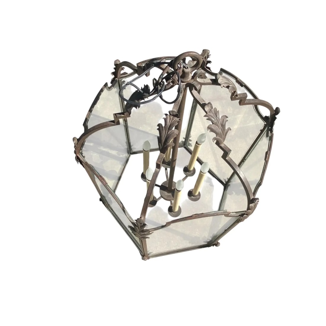 Large Paul Ferrante Iron & Glass Lantern, 43" Tall "4040 DoverII" - 4