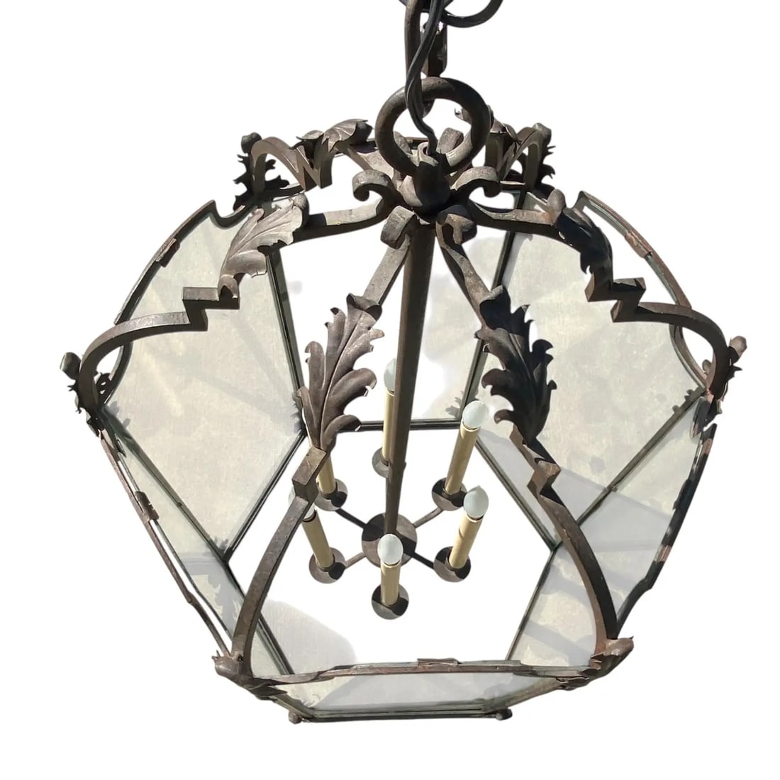 Large Paul Ferrante Iron & Glass Lantern, 43" Tall "4040 DoverII" - 9