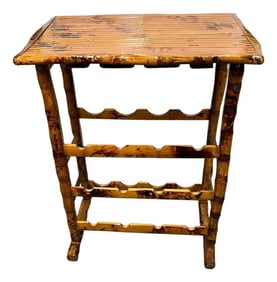 Vintage Burnt Bamboo Wine Rack Side or Serving Table