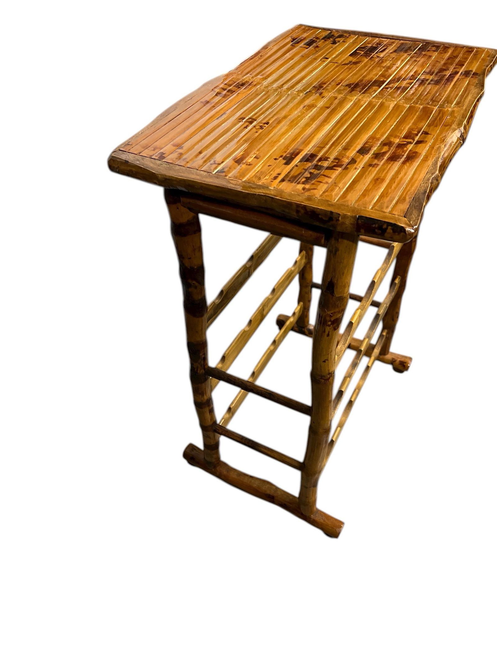 Vintage Burnt Bamboo Wine Rack Side or Serving Table - 2