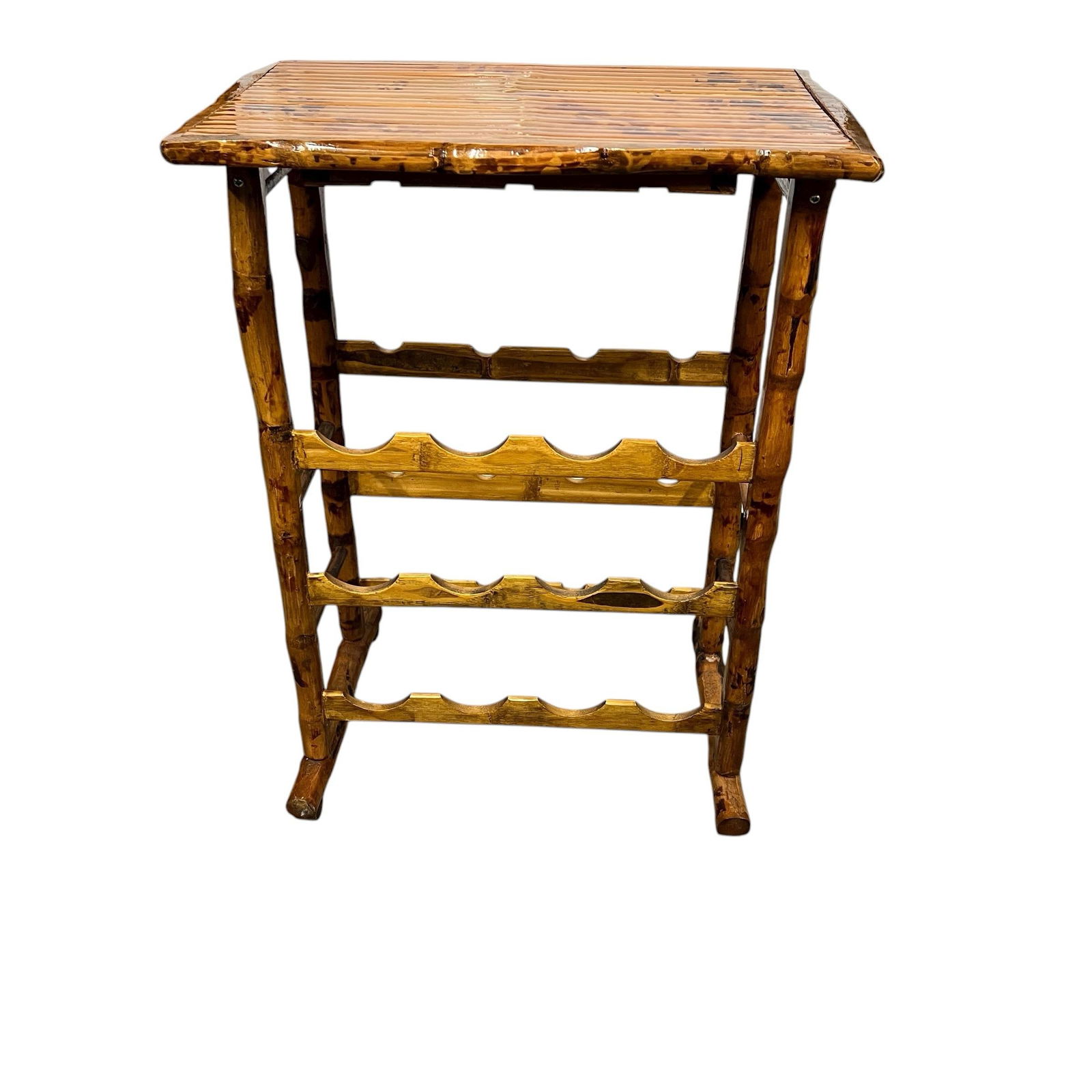 Vintage Burnt Bamboo Wine Rack Side or Serving Table - 3