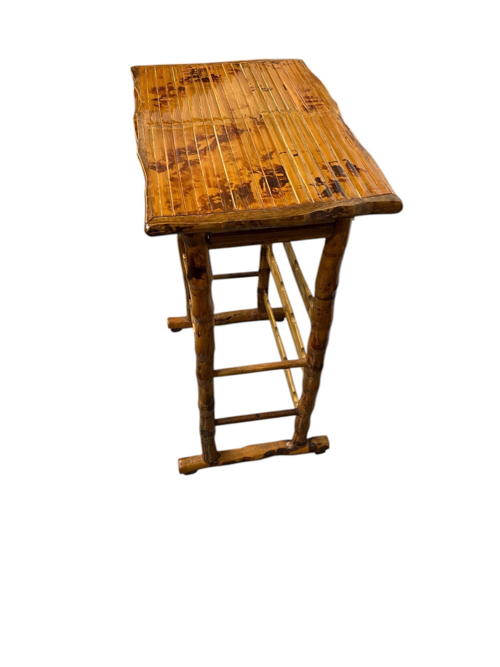 Vintage Burnt Bamboo Wine Rack Side or Serving Table - 4