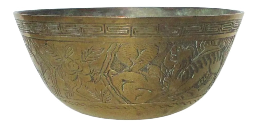 Chinese Bronze Water Gong Bowl Early 20th Century: Chinese early 20th-century water gong bowl for temple or personal practice. Seated on a small pillow the rounded bottom is centered and water is sometimes added to adjust the sound quality as the