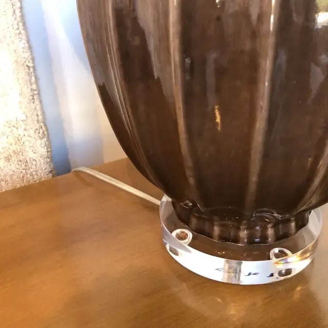 1990s Vintage Brown Ceramic Lamp - 8