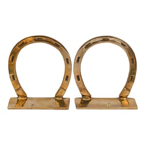 Mid 20th Century Equestrian Style Horseshoe Brass Bookends or Doorstops - A Pair