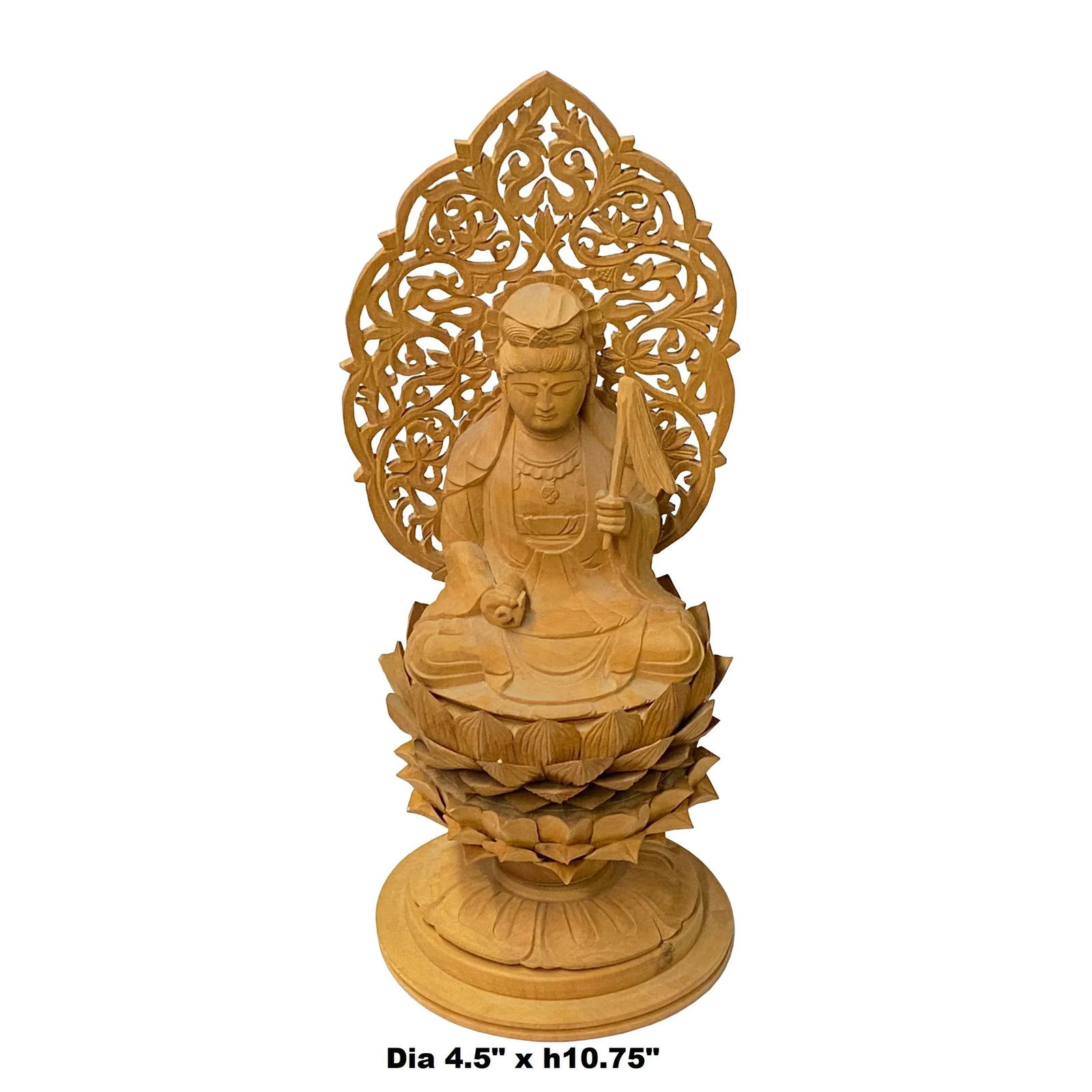 Chinese Sandal Wood Lotus Base Kwan Yin Bodhisattva Statue - 2