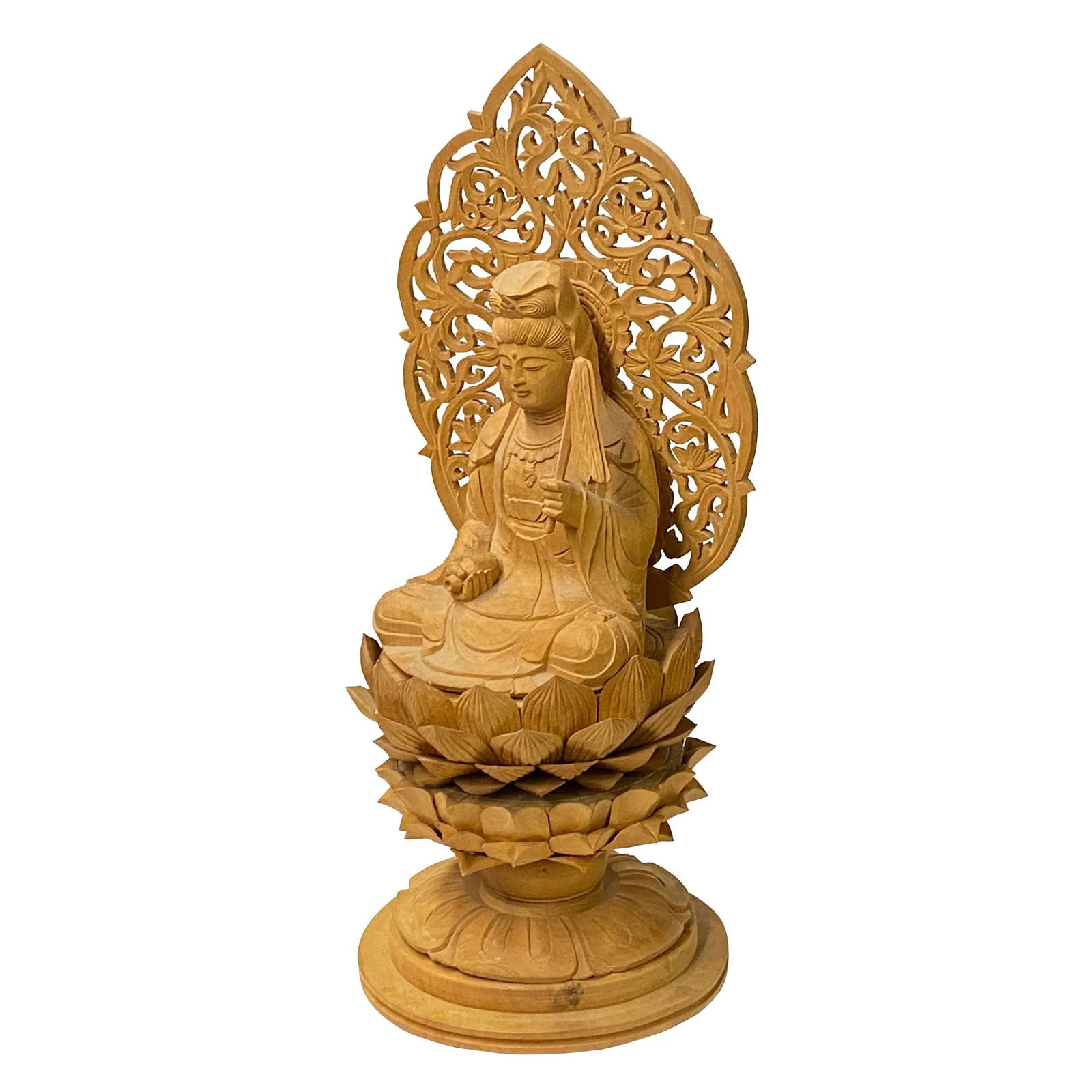 Chinese Sandal Wood Lotus Base Kwan Yin Bodhisattva Statue - 4