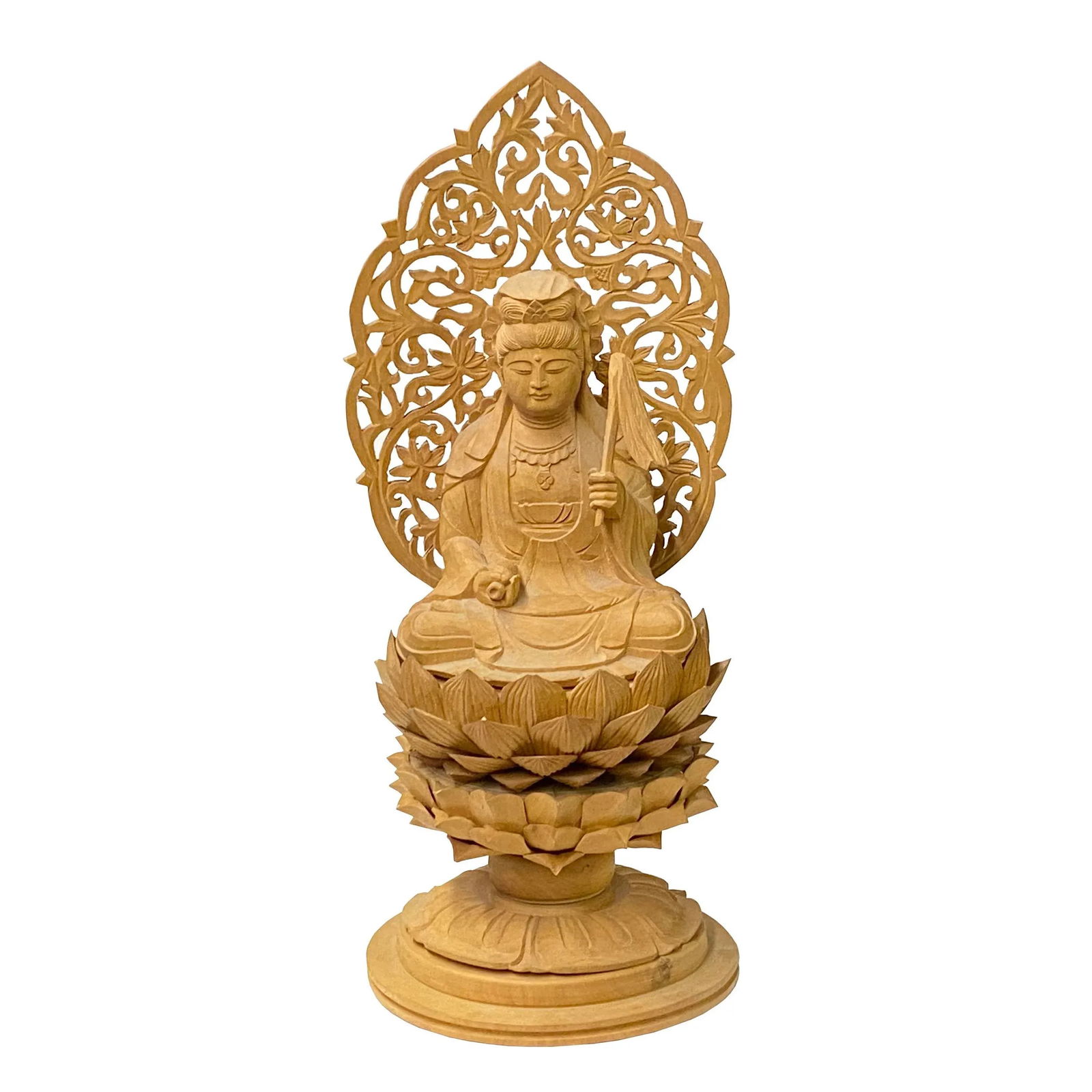 Chinese Sandal Wood Lotus Base Kwan Yin Bodhisattva Statue - 7