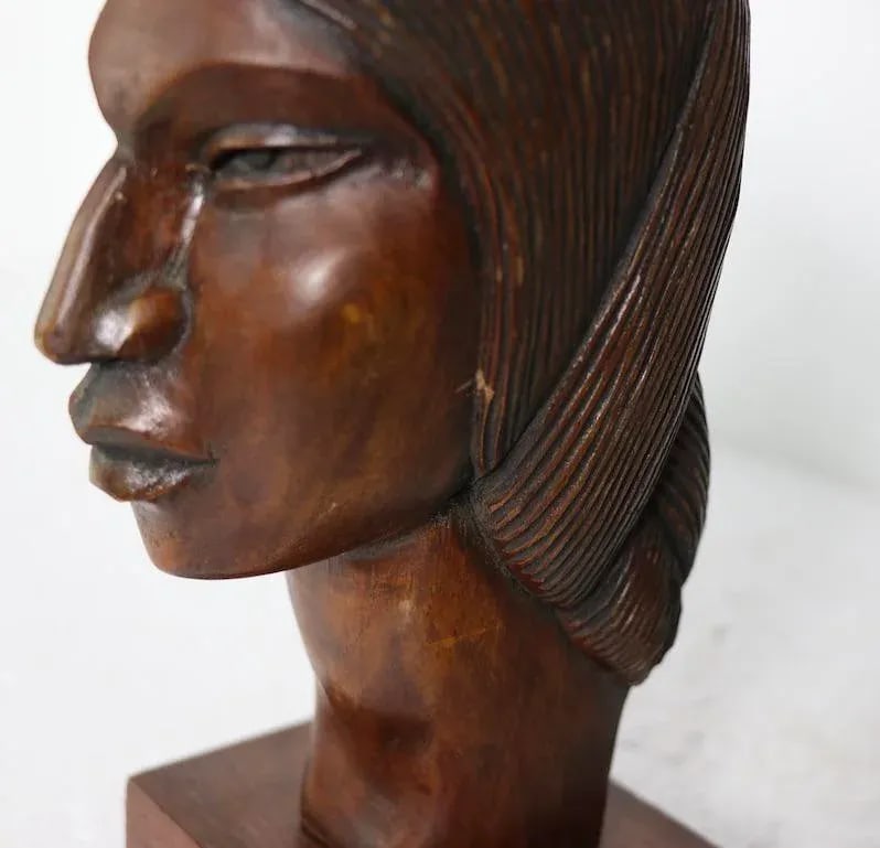 Mid Century Carved Wood Female Bust - 10