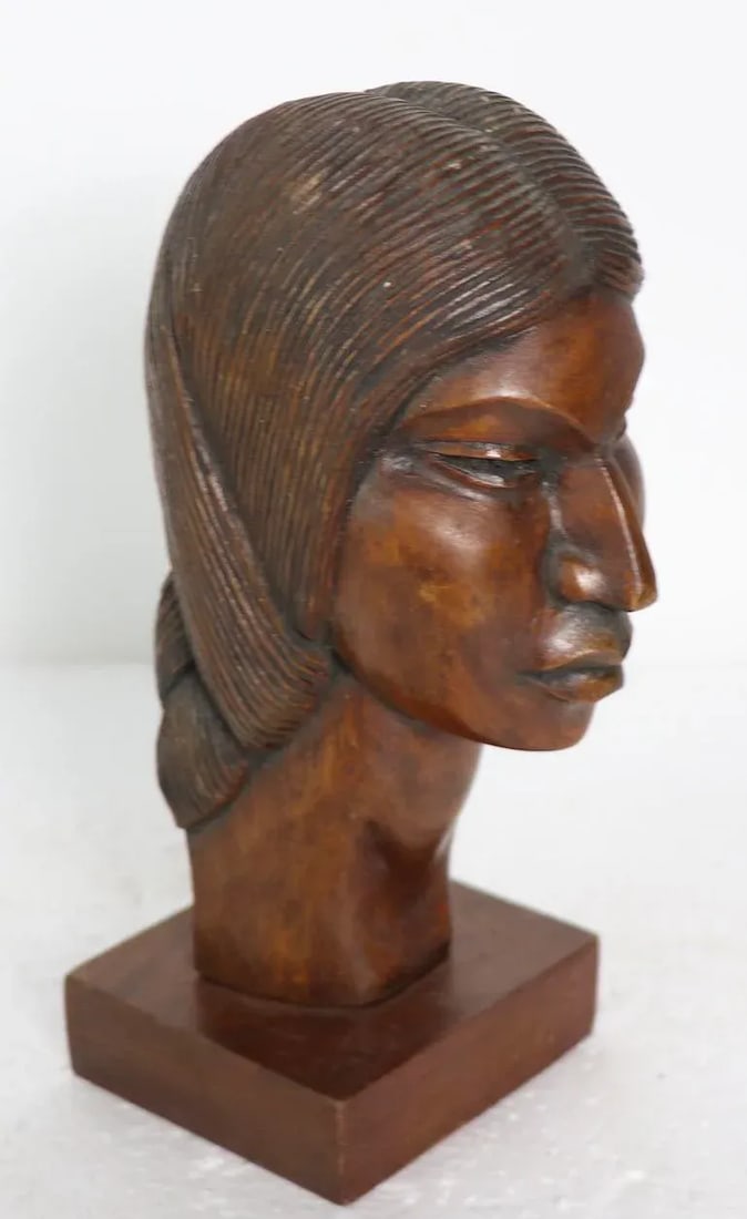 Mid Century Carved Wood Female Bust - 11