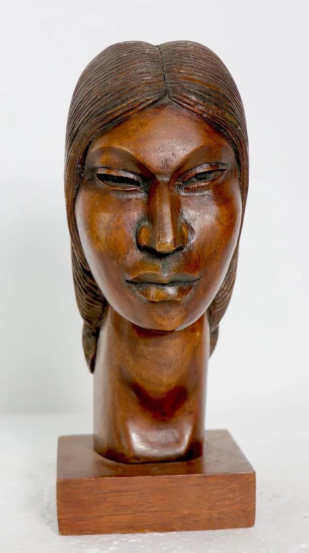 Mid Century Carved Wood Female Bust - 3