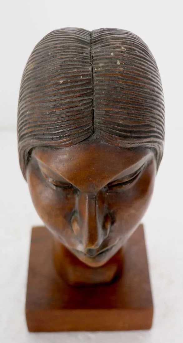 Mid Century Carved Wood Female Bust - 4