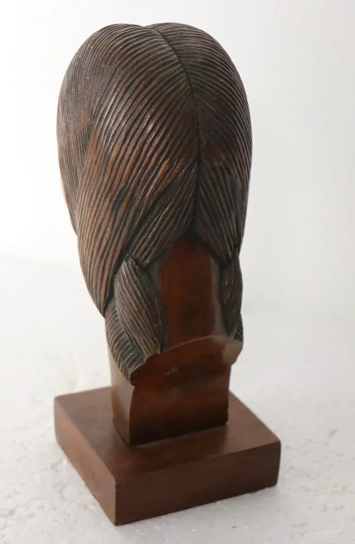 Mid Century Carved Wood Female Bust - 5