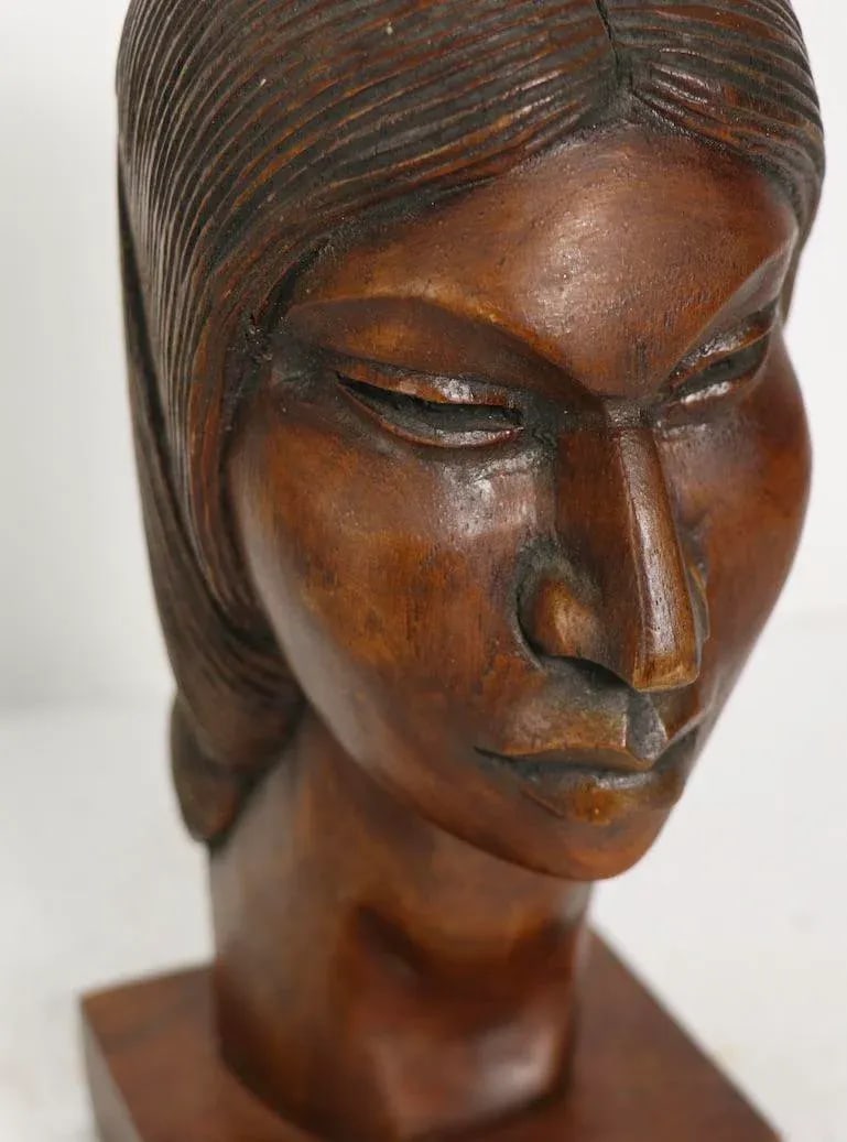 Mid Century Carved Wood Female Bust - 6