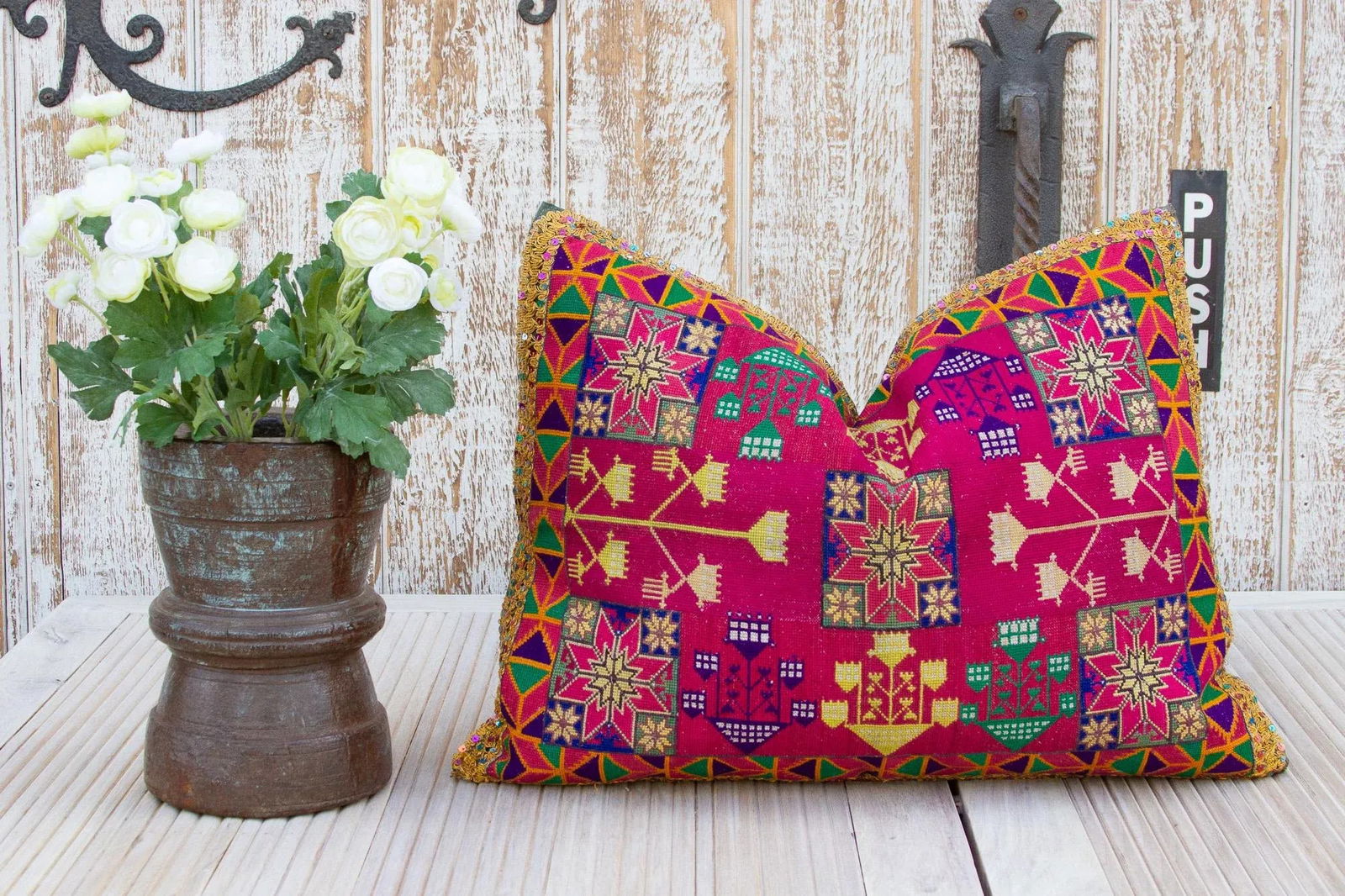 Hemani Thar Silk Embroidered Antique Pillow - 2