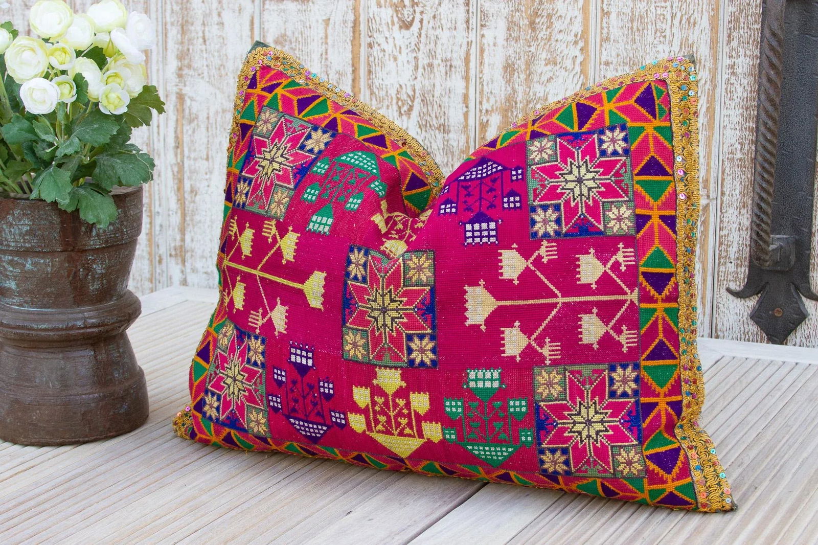 Hemani Thar Silk Embroidered Antique Pillow - 3