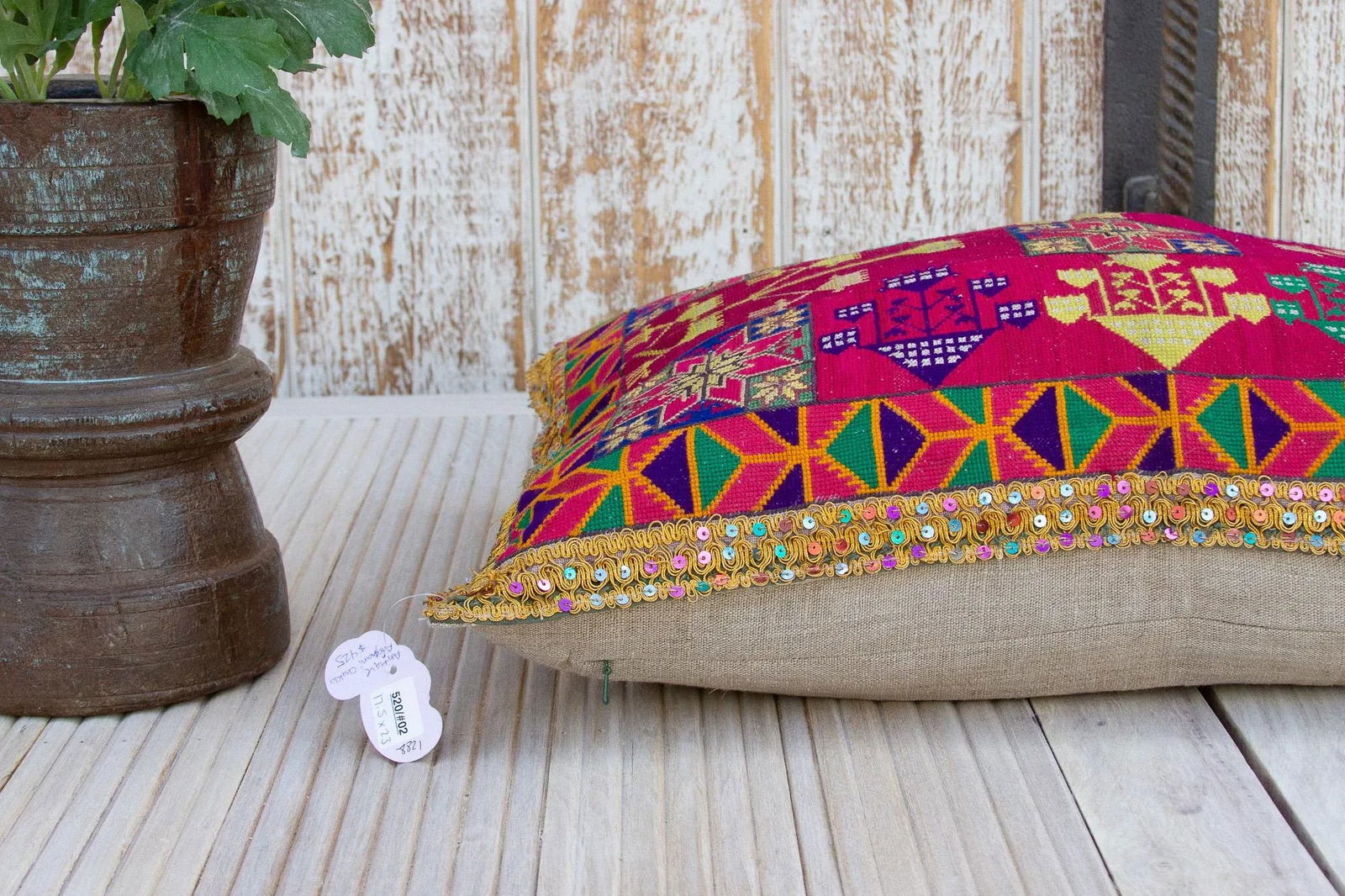 Hemani Thar Silk Embroidered Antique Pillow - 6