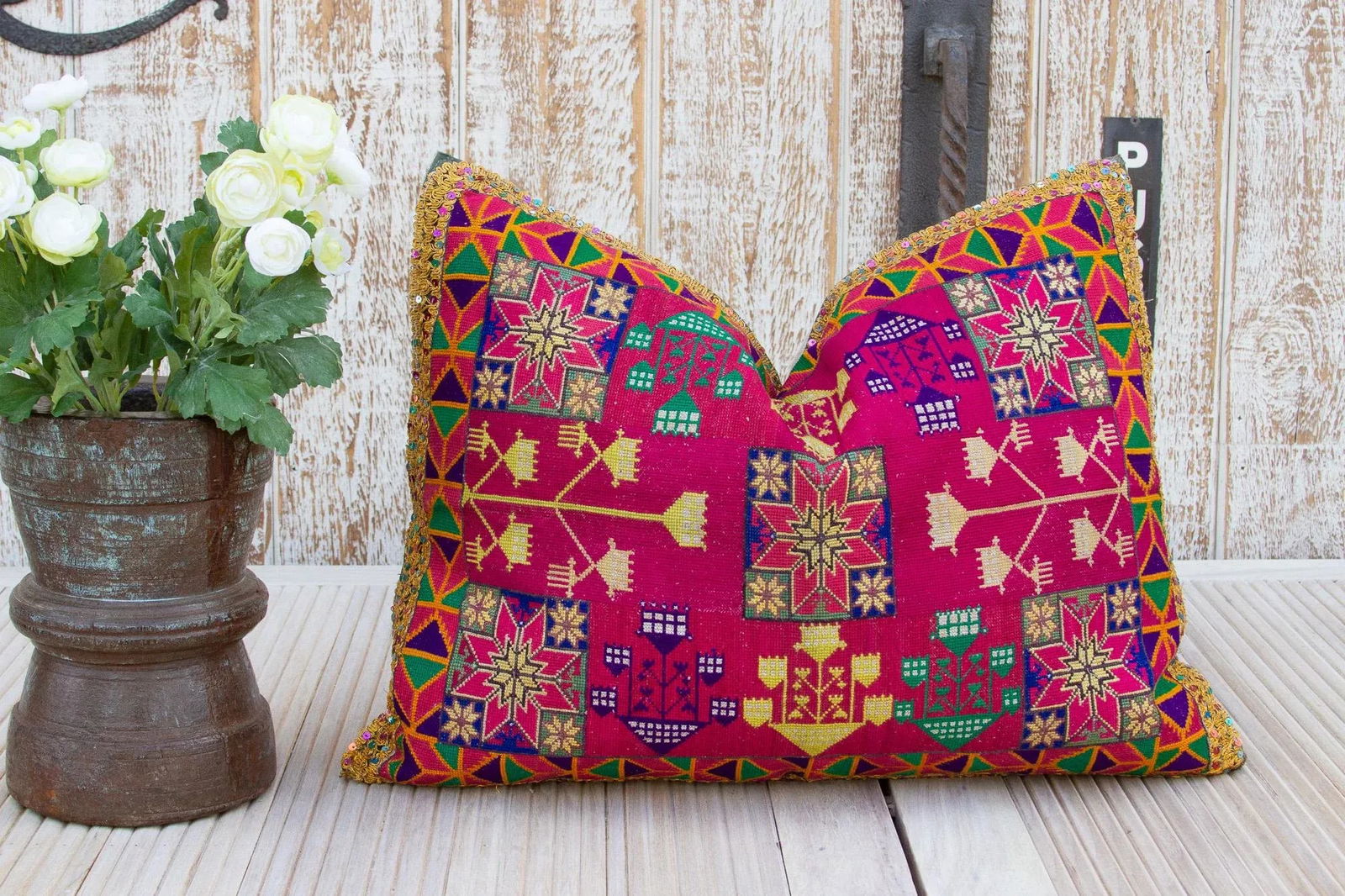 Hemani Thar Silk Embroidered Antique Pillow - 8