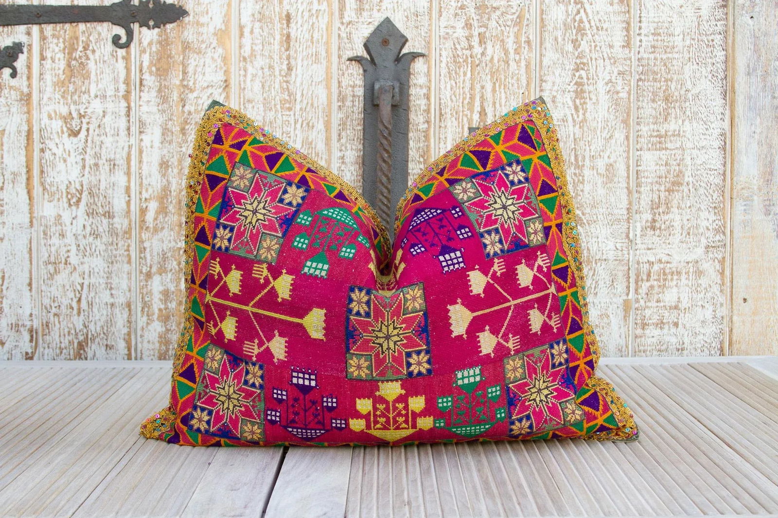 Hemani Thar Silk Embroidered Antique Pillow - 9