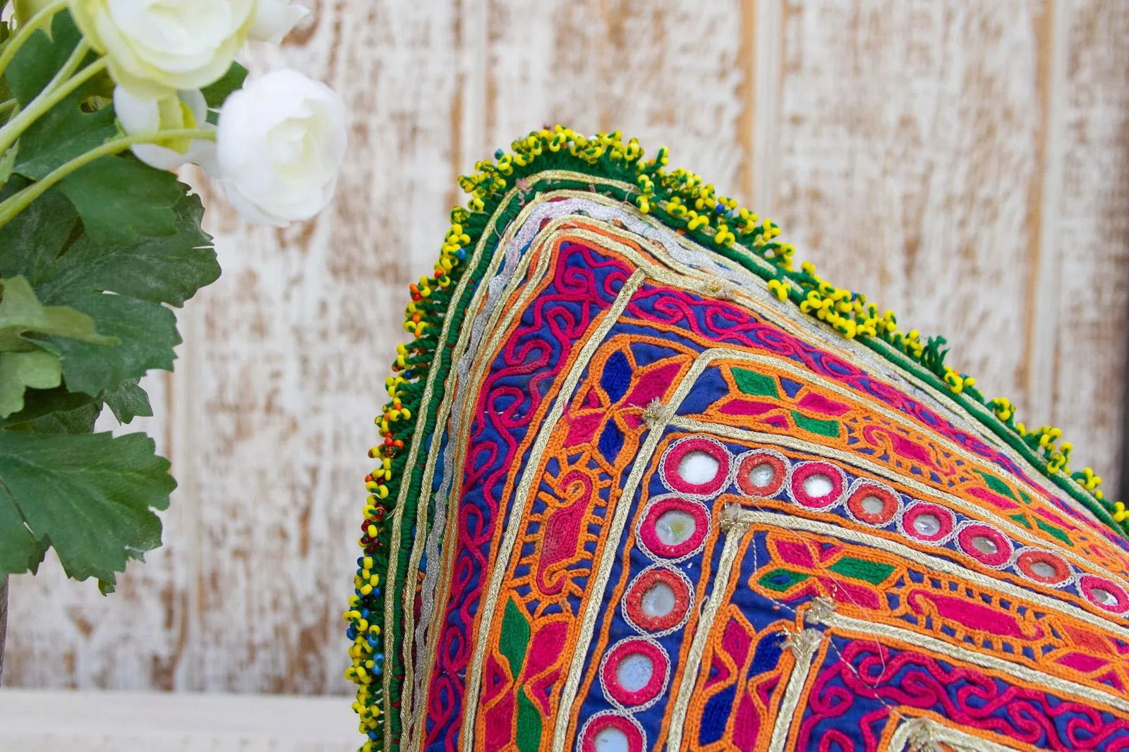 Olivia Thar Silk Embroidered Antique Pillow - 3