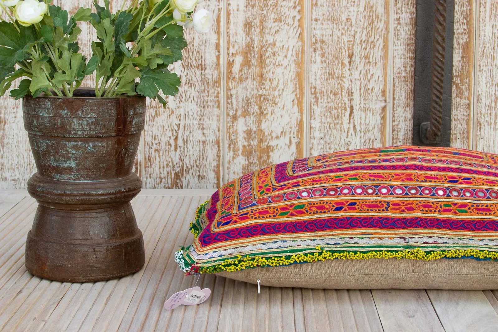 Olivia Thar Silk Embroidered Antique Pillow - 6