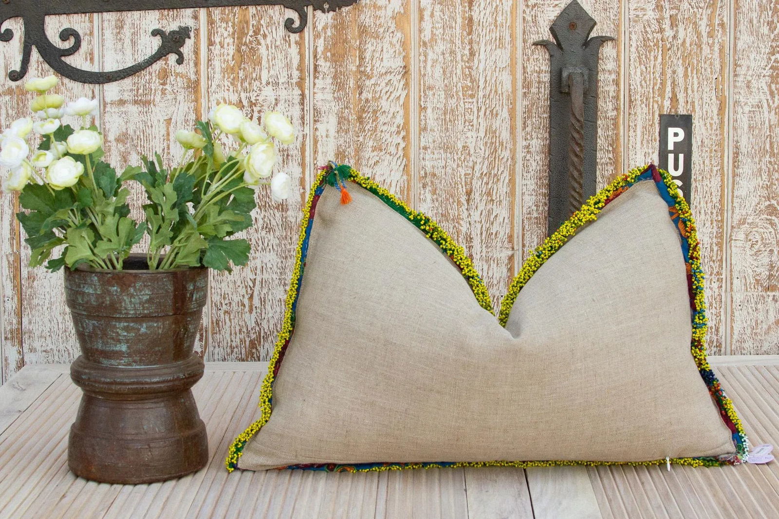 Olivia Thar Silk Embroidered Antique Pillow - 7