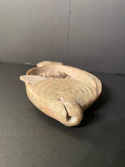 An Antique Japanese Soapstone Koi With Crab & Frogs - 2