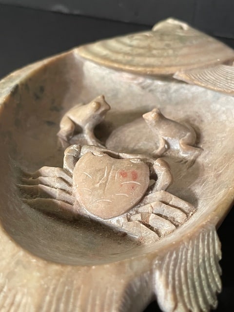 An Antique Japanese Soapstone Koi With Crab & Frogs - 3