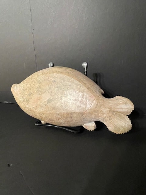 An Antique Japanese Soapstone Koi With Crab & Frogs - 4