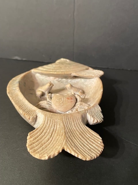 An Antique Japanese Soapstone Koi With Crab & Frogs - 5