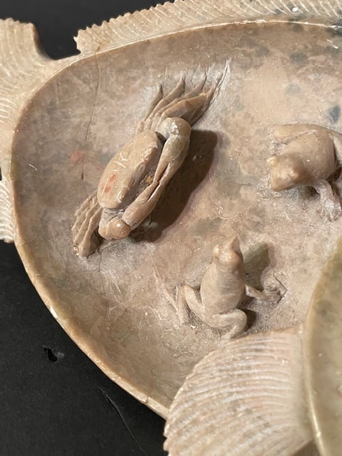 An Antique Japanese Soapstone Koi With Crab & Frogs - 6