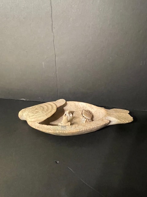 An Antique Japanese Soapstone Koi With Crab & Frogs - 7