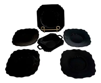 Black Depression Glass Dessert Set - 5 Pieces